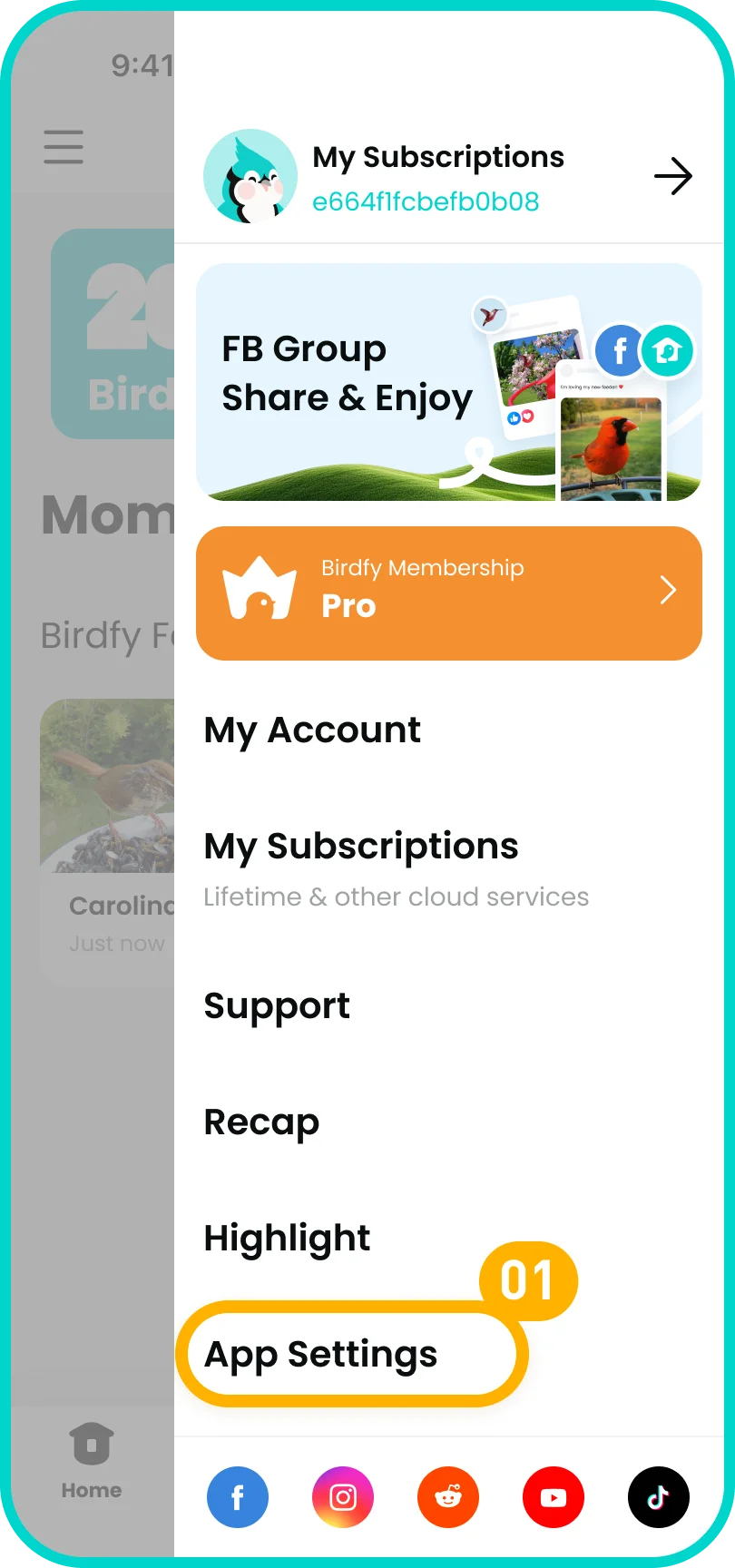 Open App Settings in the Birdfy app