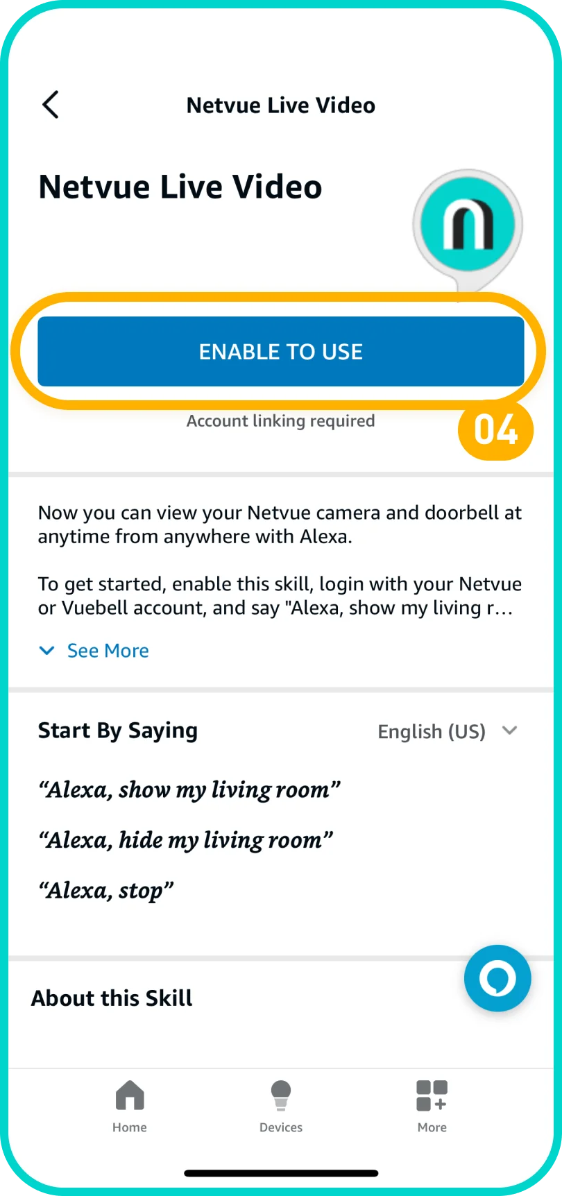 Enable the Netvue Live Video Alexa skill